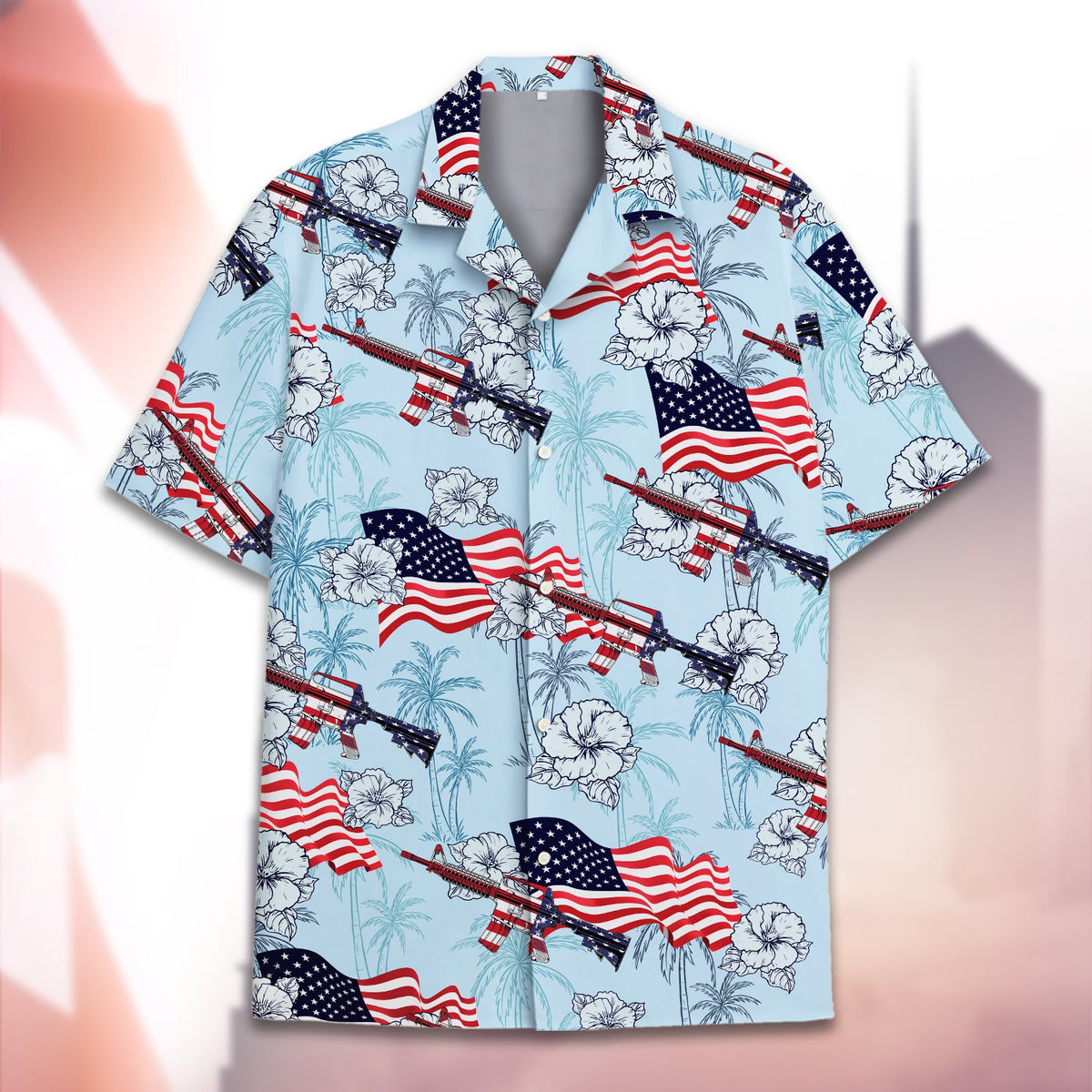 Another front view of the patriotic fourth of july hawaiian shirt