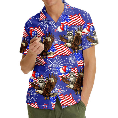 Second lifestyle view showing the matching family Hawaiian shirt in a Fourth of July setting