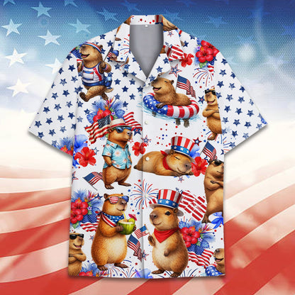Patriotic capybara Hawaiian shirt front view