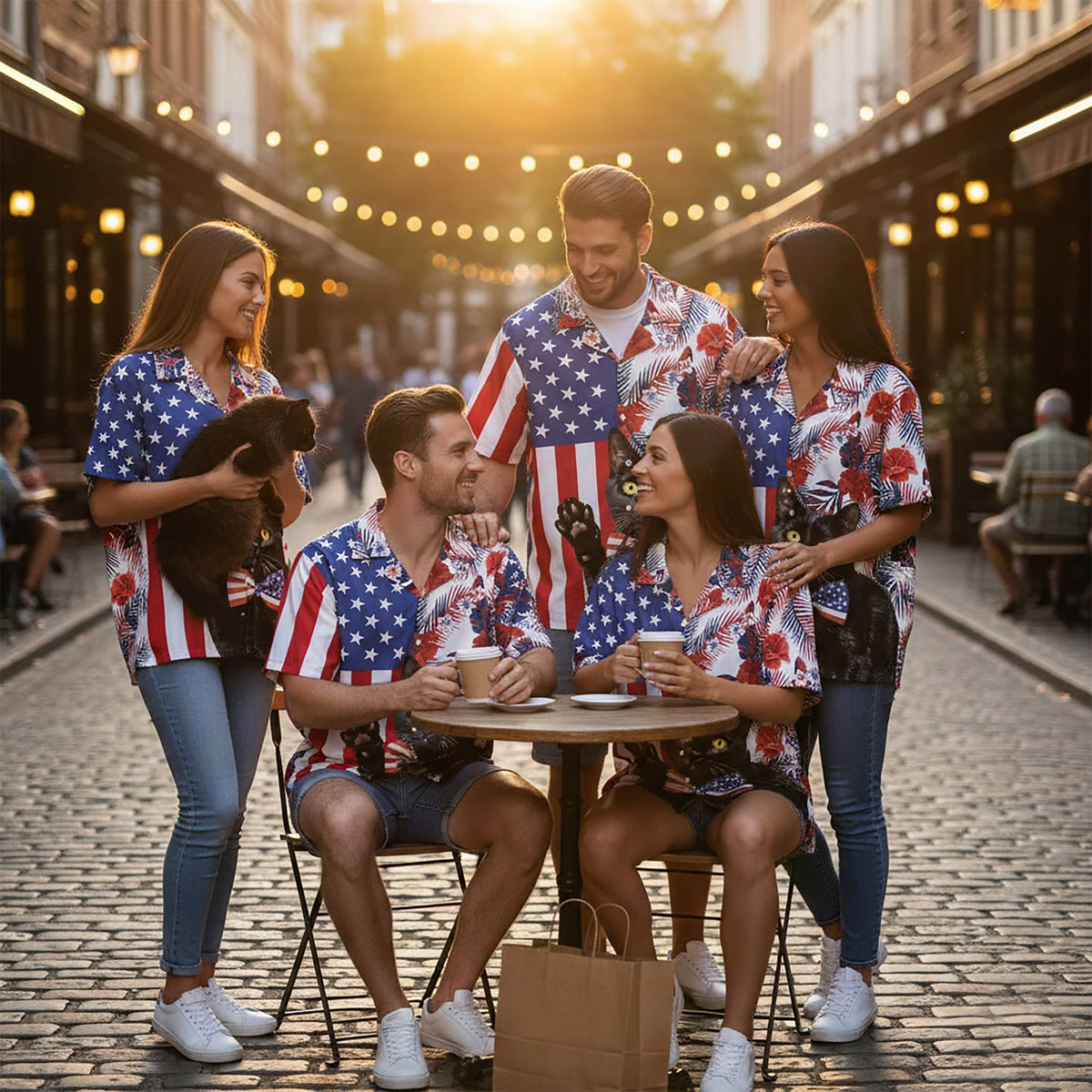Fourth lifestyle view of the patriotic hawaiian shirt being worn