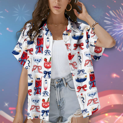 Family wearing fourth of july hawaiian shirt having fun outdoors