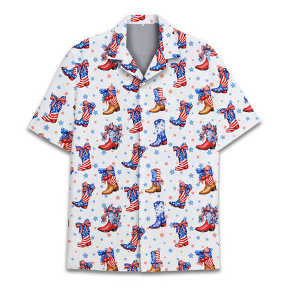 Patriotic cowboy boots hawaiian shirt matching family main view