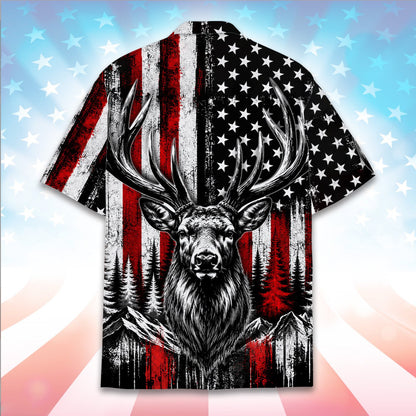 Second back view of the patriotic deer hawaiian shirt