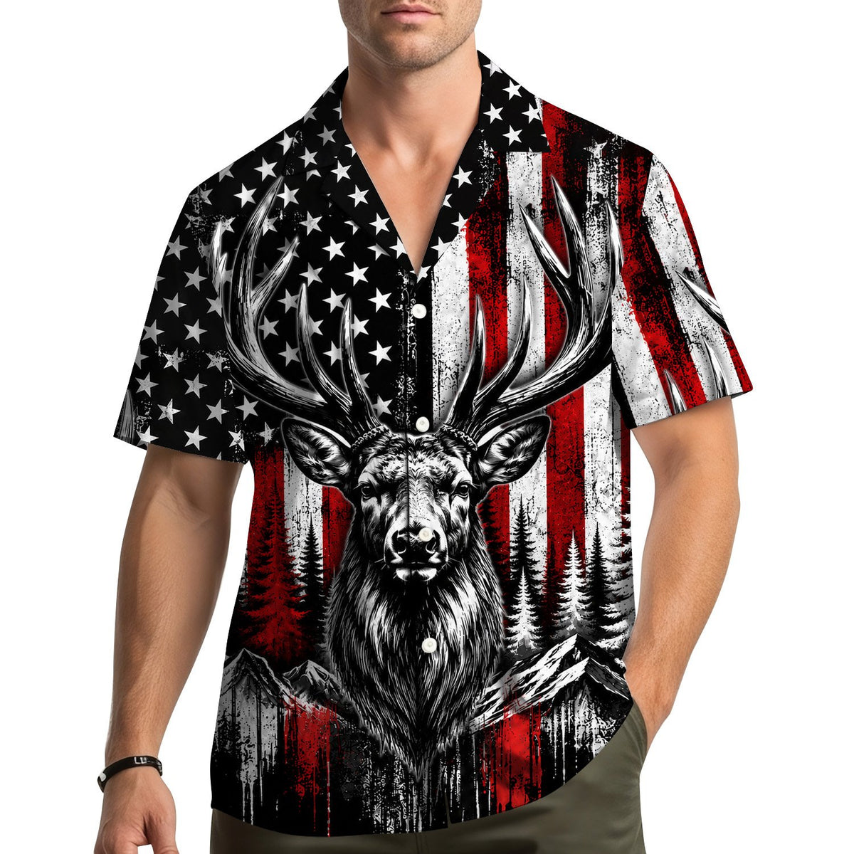 Third lifestyle view showcasing the fourth of july hawaiian shirt