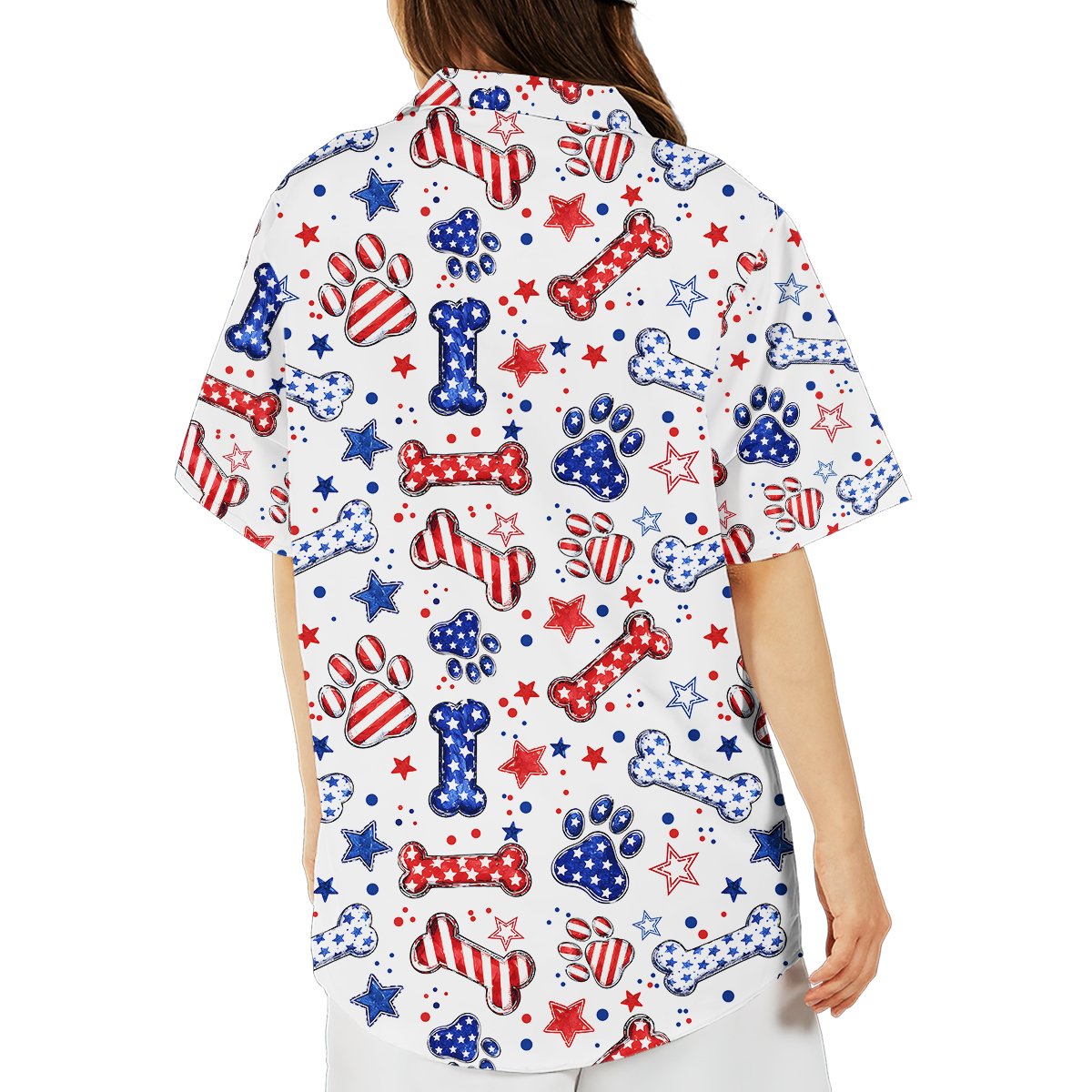 Third lifestyle shot showcasing the relaxed fit of the Fourth of July matching Hawaiian shirts