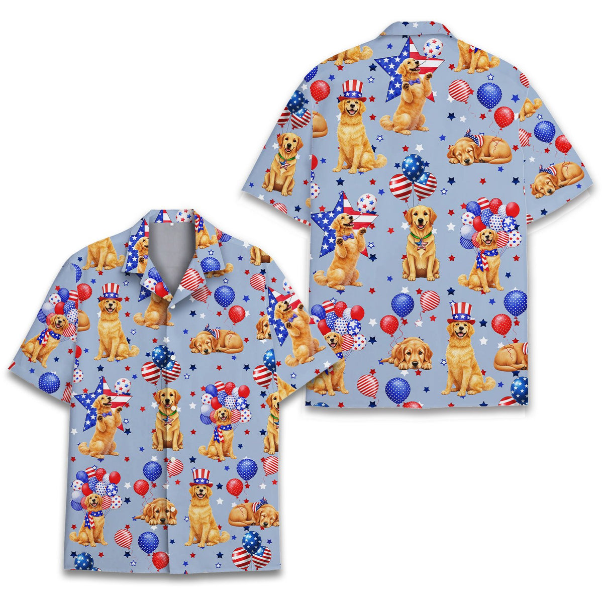 Detailed front view of the matching family hawaiian shirt with star-spangled bows