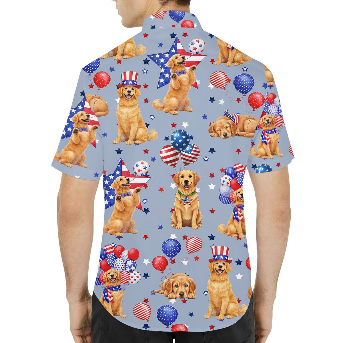 Second lifestyle view showing the patriotic Golden Retriever design