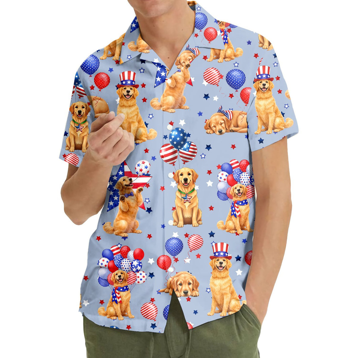 Third lifestyle view of the festive fourth of july hawaiian shirt