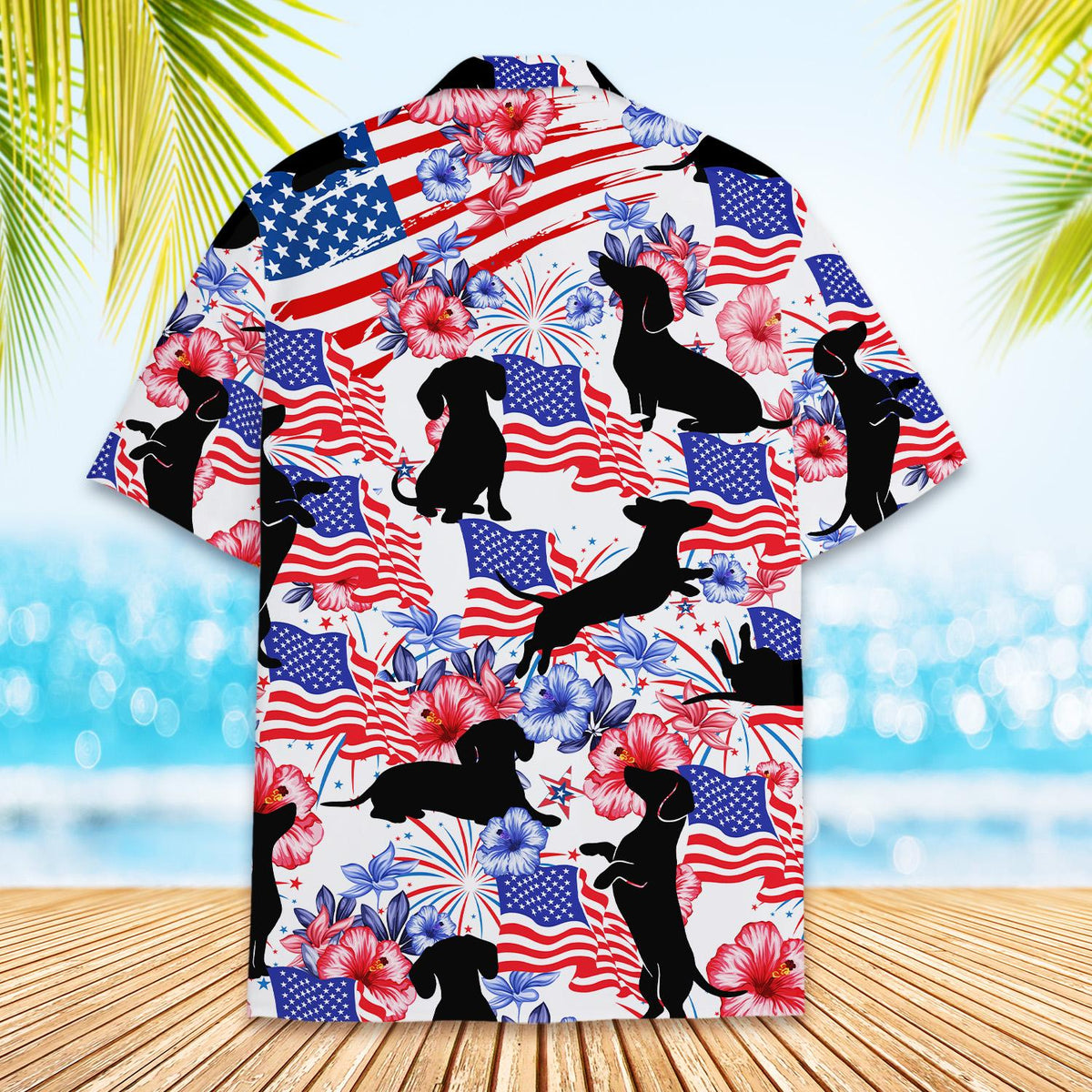 Another back view of the holiday hawaiian shirt