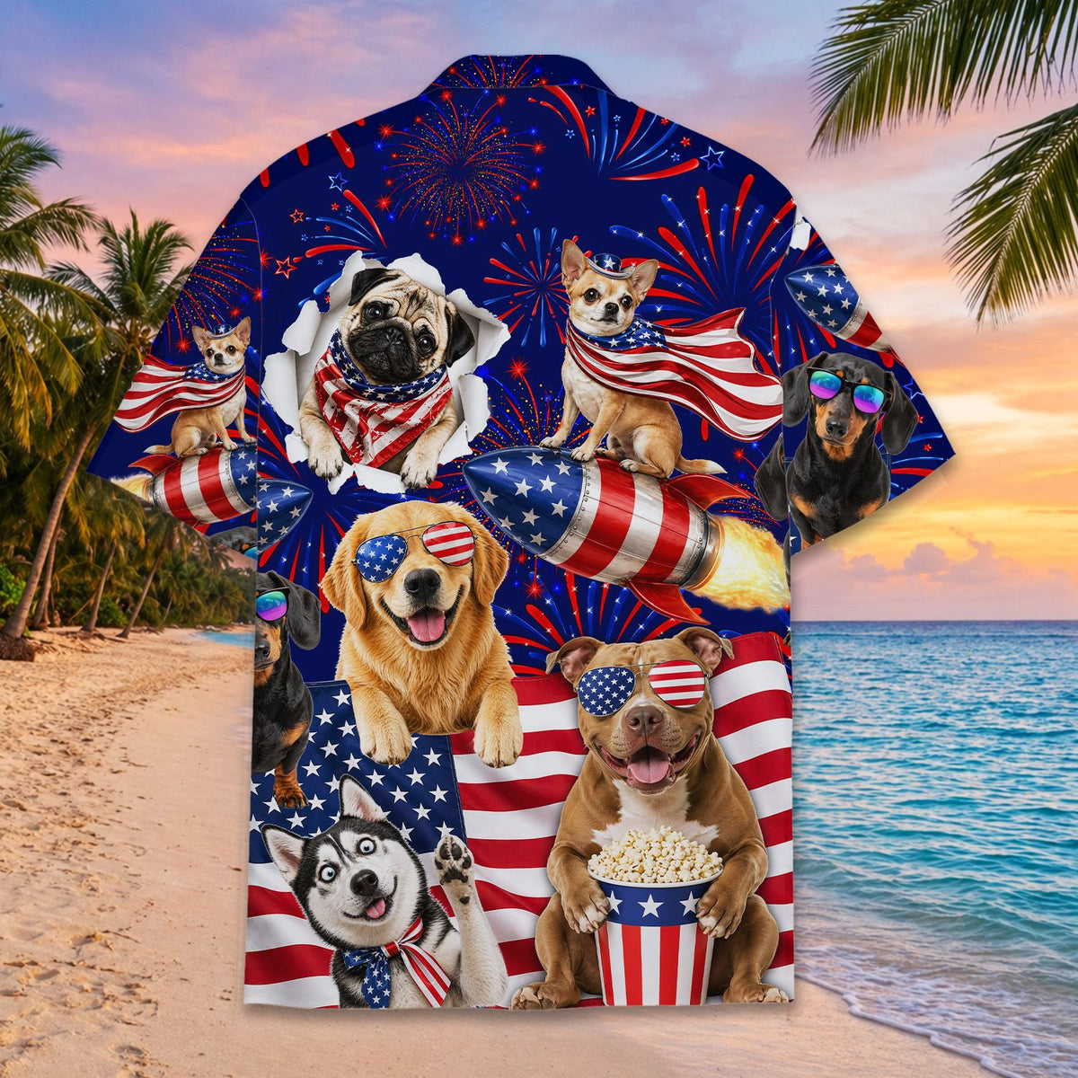 Detailed back view of the matching family hawaiian shirt