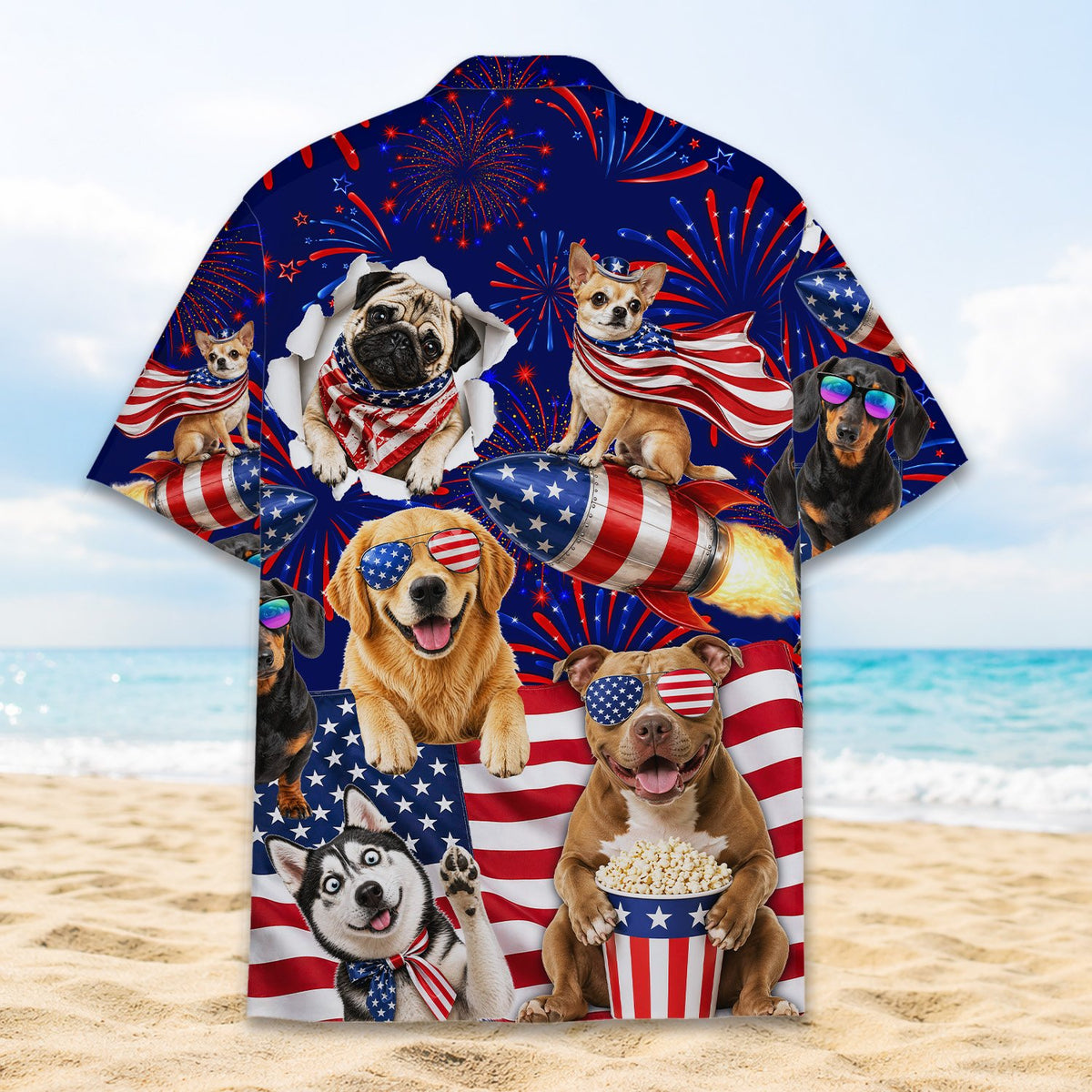 Additional front view of the fourth of july hawaiian shirt