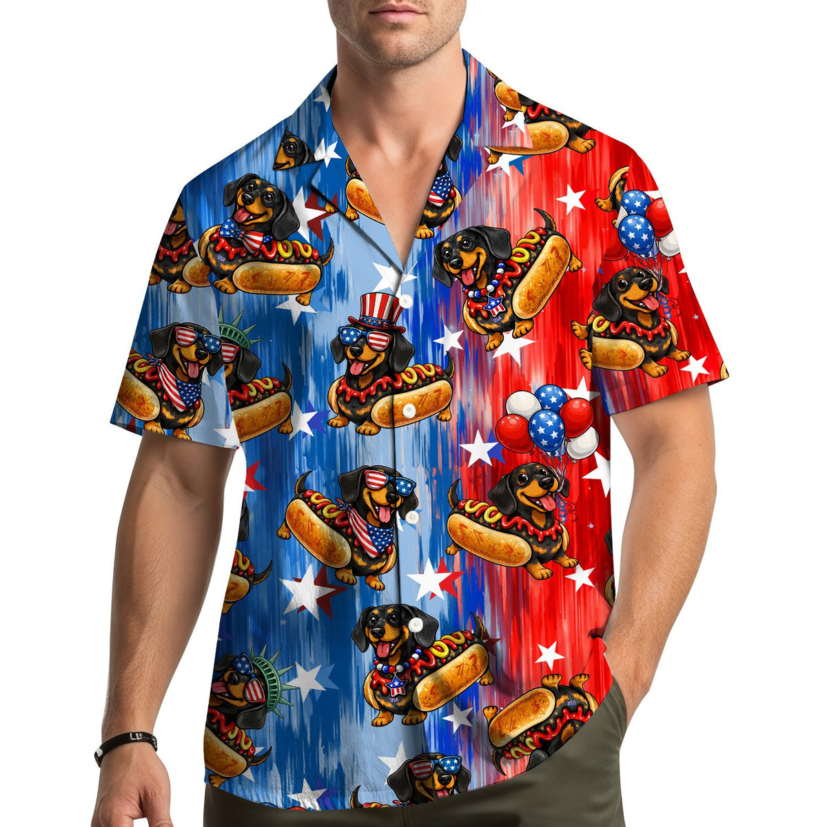 Another front view of the matching family hawaiian shirt for Fourth of July