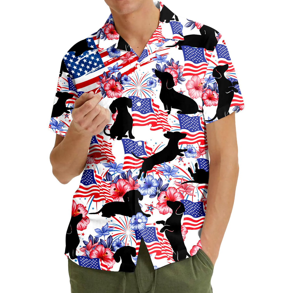Third lifestyle view showcasing the matching family hawaiian shirts outdoors