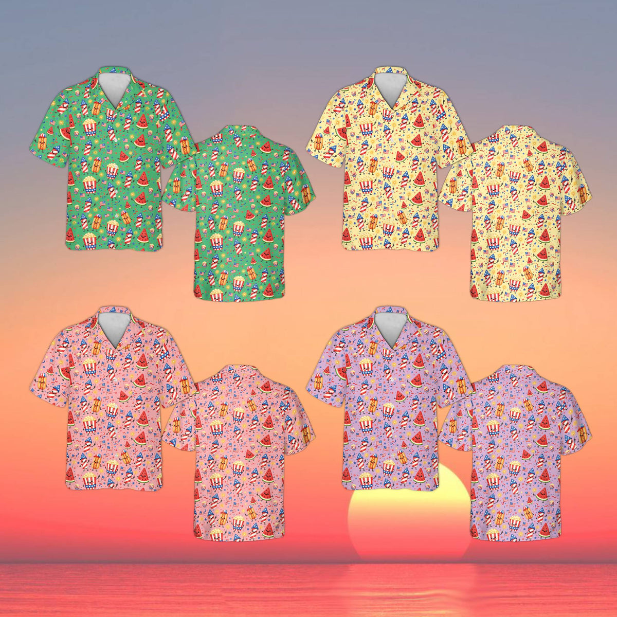 Patriotic doodle hawaiian shirt in multicolor, front view 3