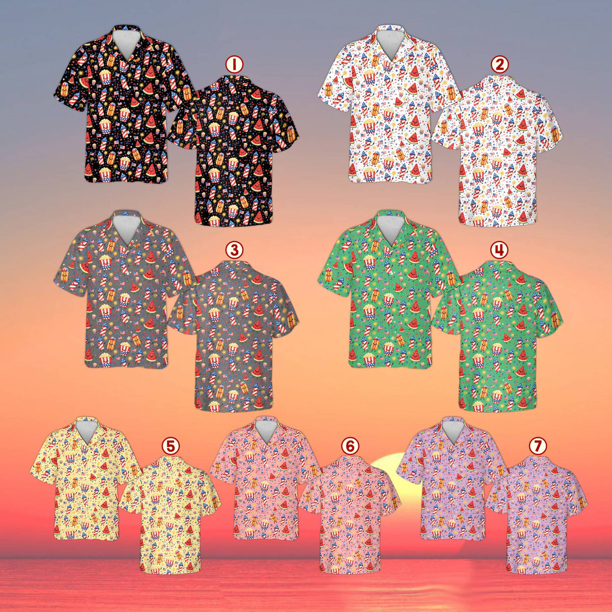 Patriotic doodle hawaiian shirt in multicolor, front view 4