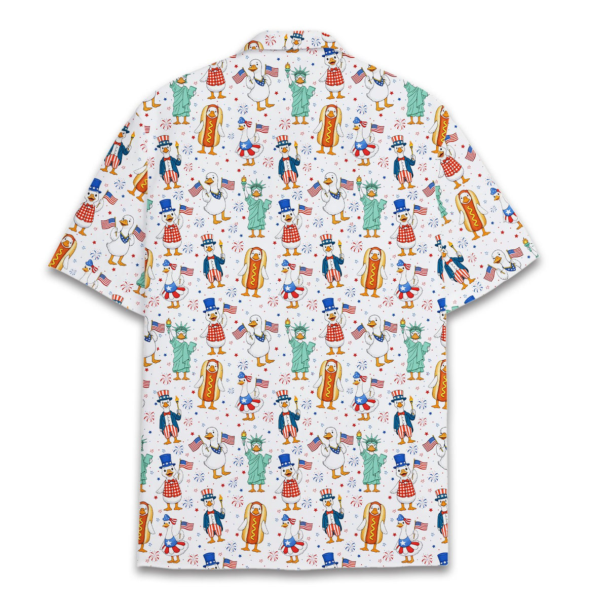 Matching family Hawaiian shirt with patriotic print, back view