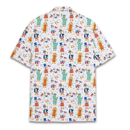 Matching family Hawaiian shirt with patriotic print, back view