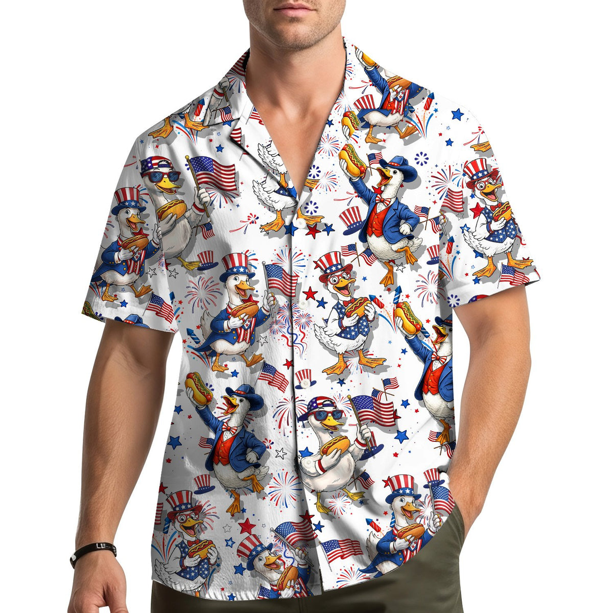 Third lifestyle view displaying the matching family hawaiian shirt outdoors