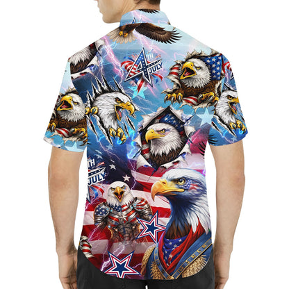 Matching family patriotic bald eagle Hawaiian shirt, back view