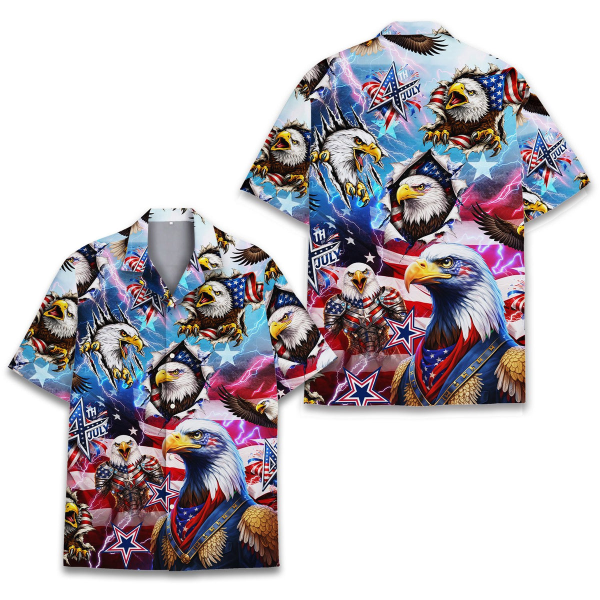Matching family patriotic bald eagle Hawaiian shirt, front flat view