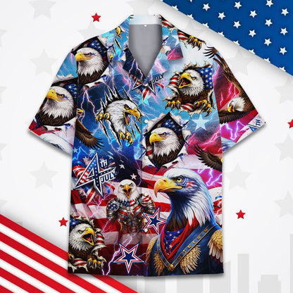 Matching family patriotic bald eagle Hawaiian shirt, main view