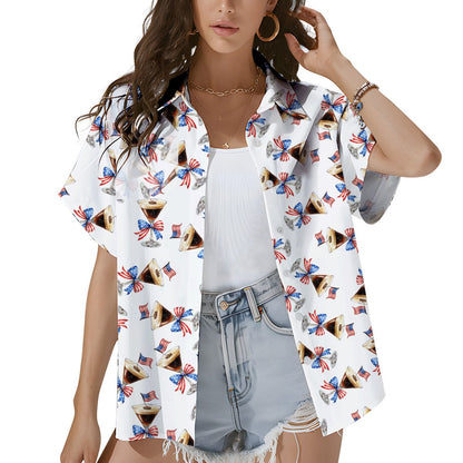 Additional back angle of the patriotic espresso martini hawaiian shirt