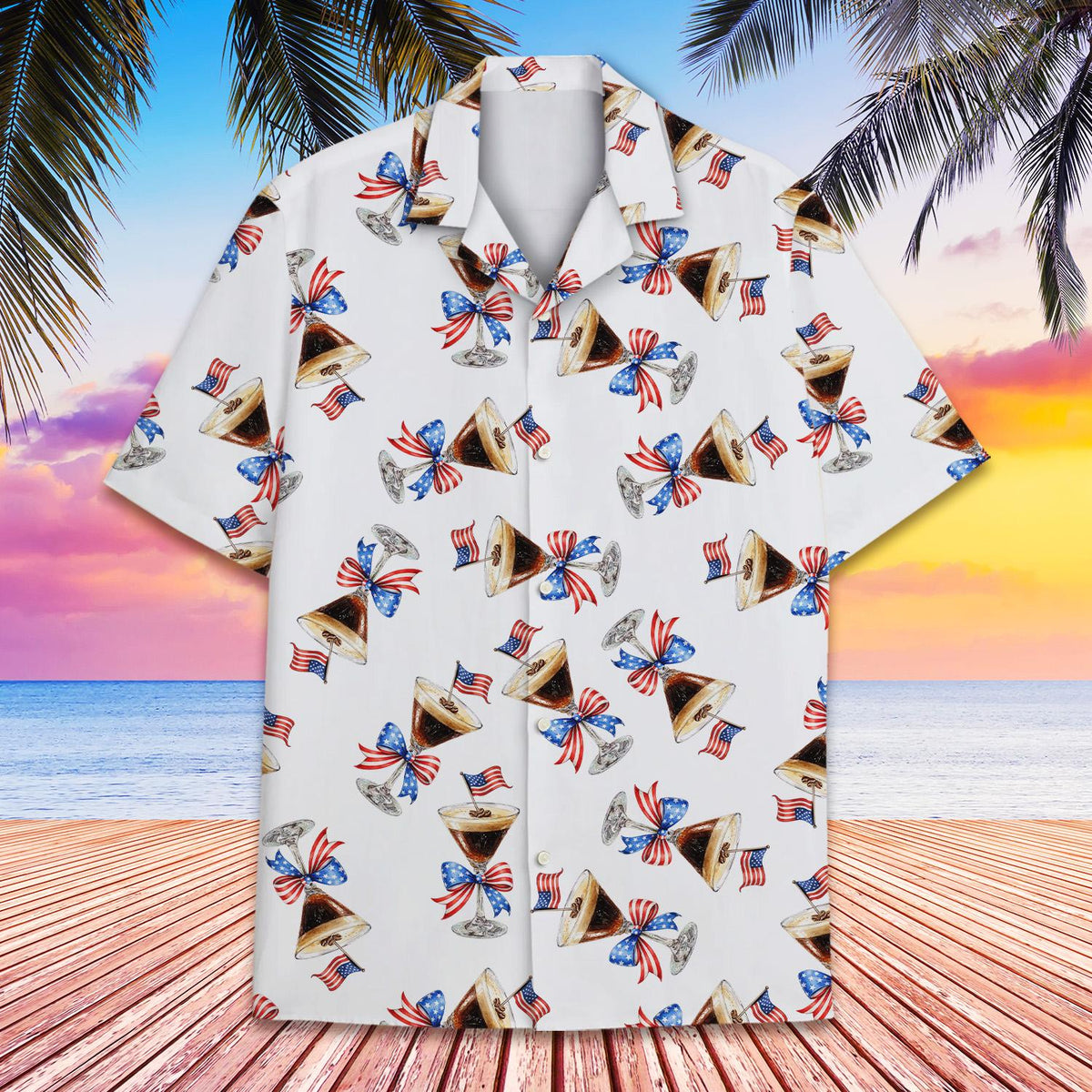 Front view of the white matching family hawaiian shirt