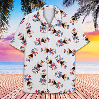 Front view of the white matching family hawaiian shirt