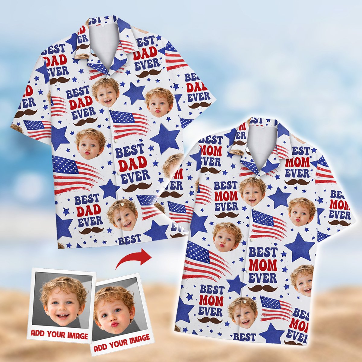 Second lifestyle view showing the fourth of july hawaiian shirt being worn