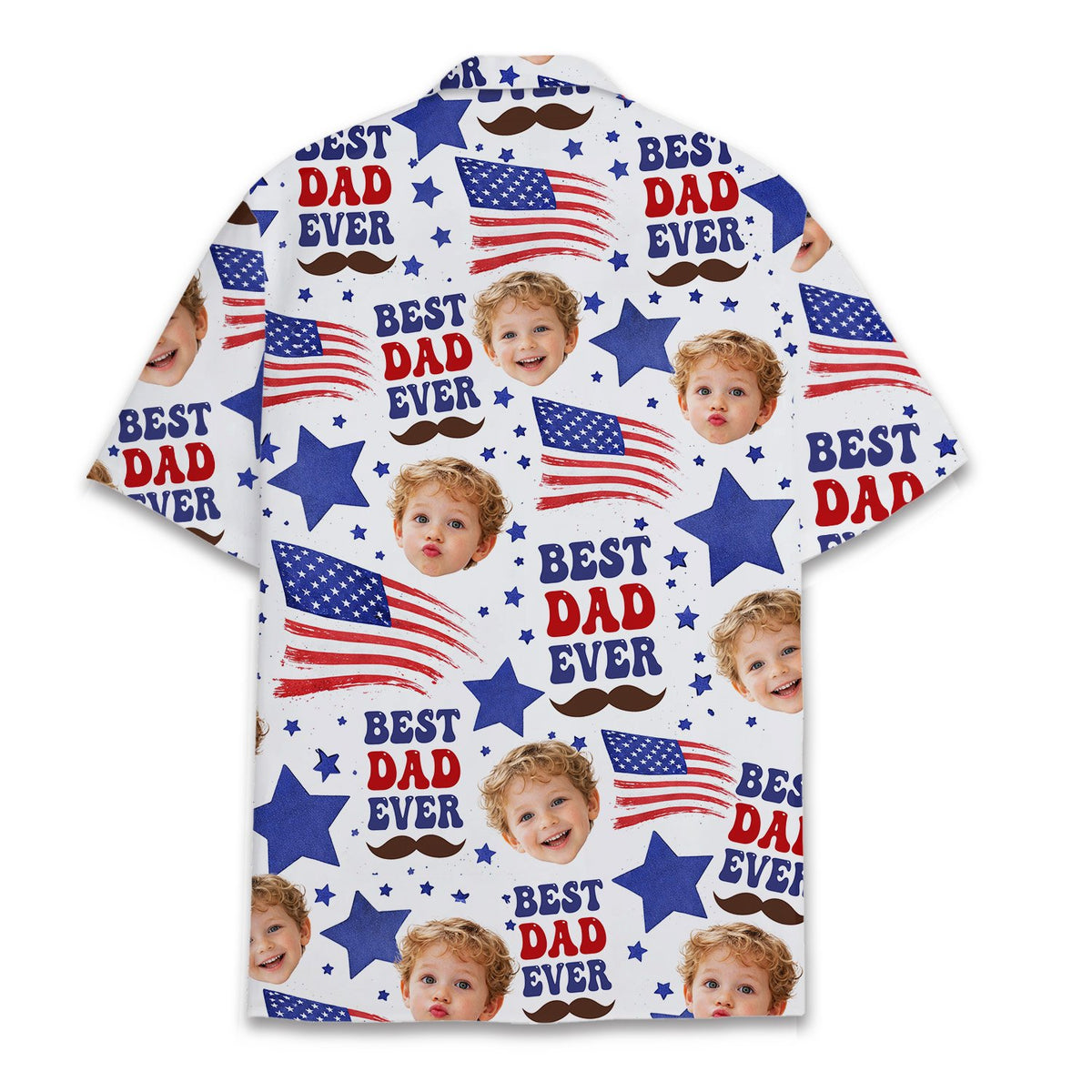 Back view of the patriotic family Hawaiian shirt with all-over print