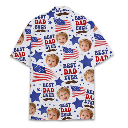 Back view of the patriotic family Hawaiian shirt with all-over print