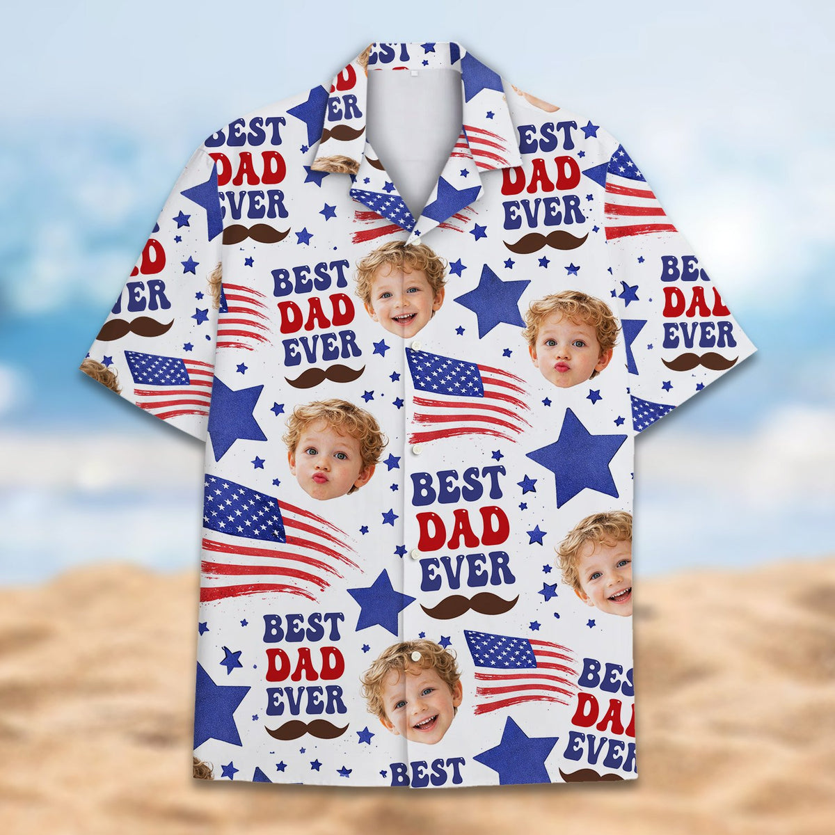 Fifth lifestyle view highlighting the custom photo personalization on the shirt