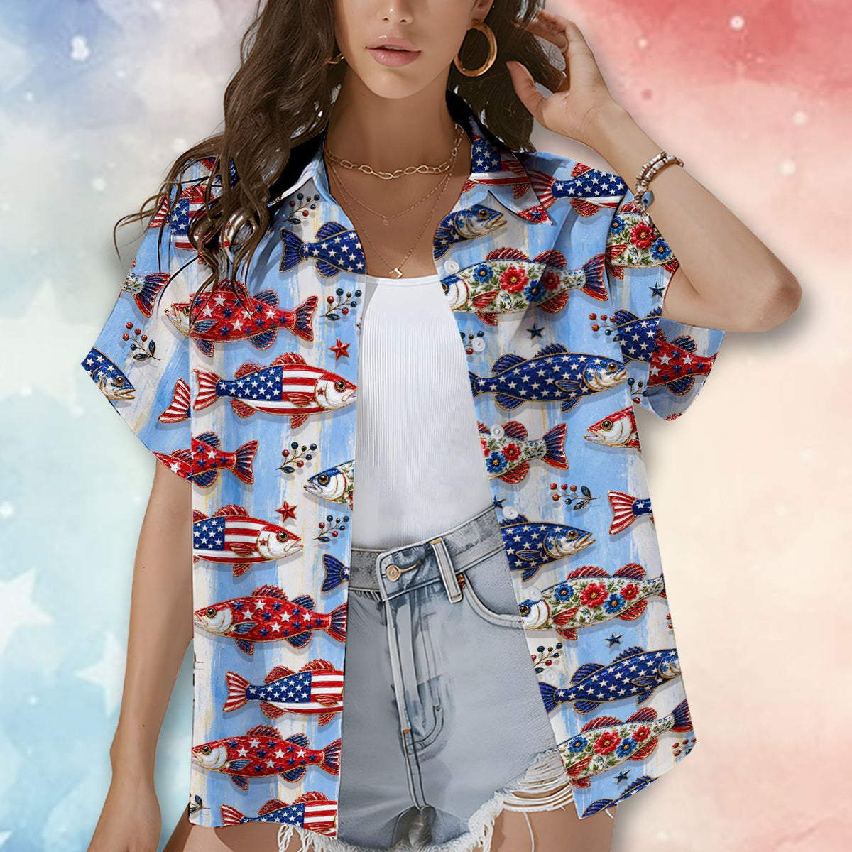 Another lifestyle view showing the family hawaiian shirts worn outdoors