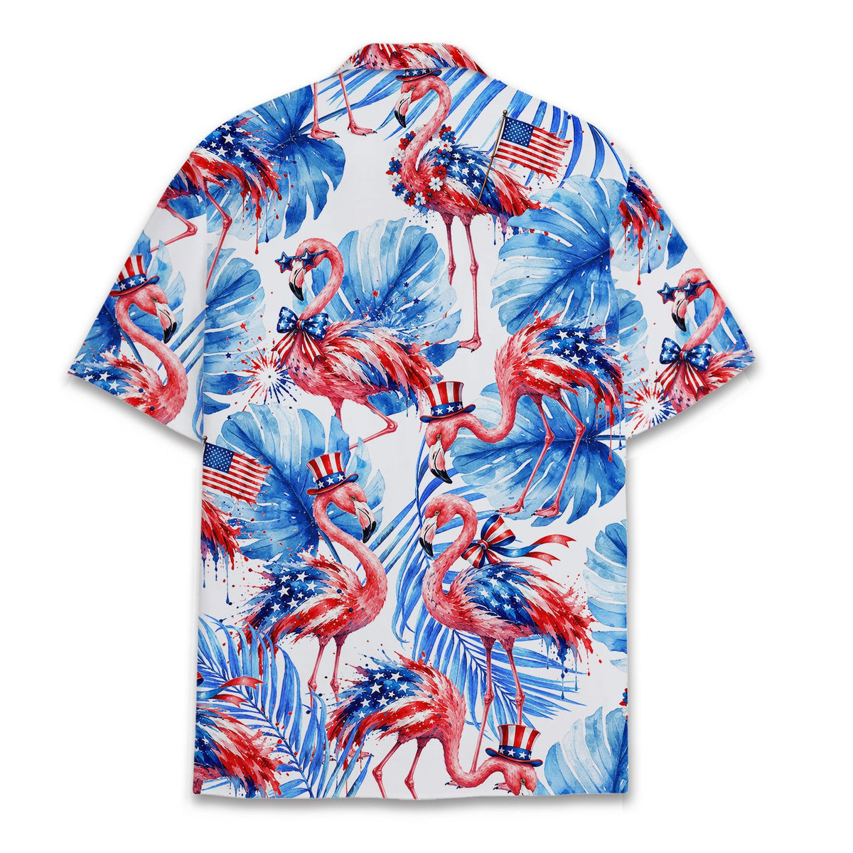 Patriotic flamingo hawaiian shirt, back view