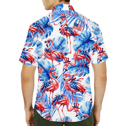Family matching outfits patriotic flamingo hawaiian shirts, lifestyle view 2