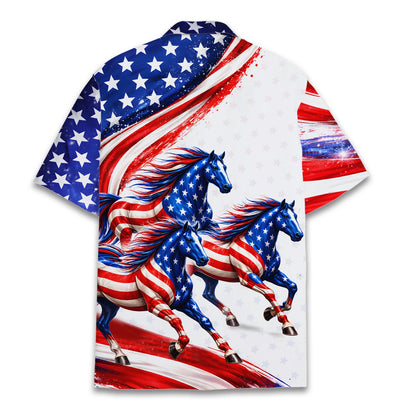 Back view of the patriotic horses hawaiian shirt