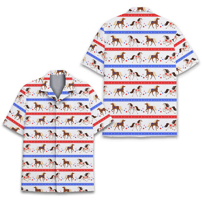 Detailed front view showing the red, white, and blue horse pattern