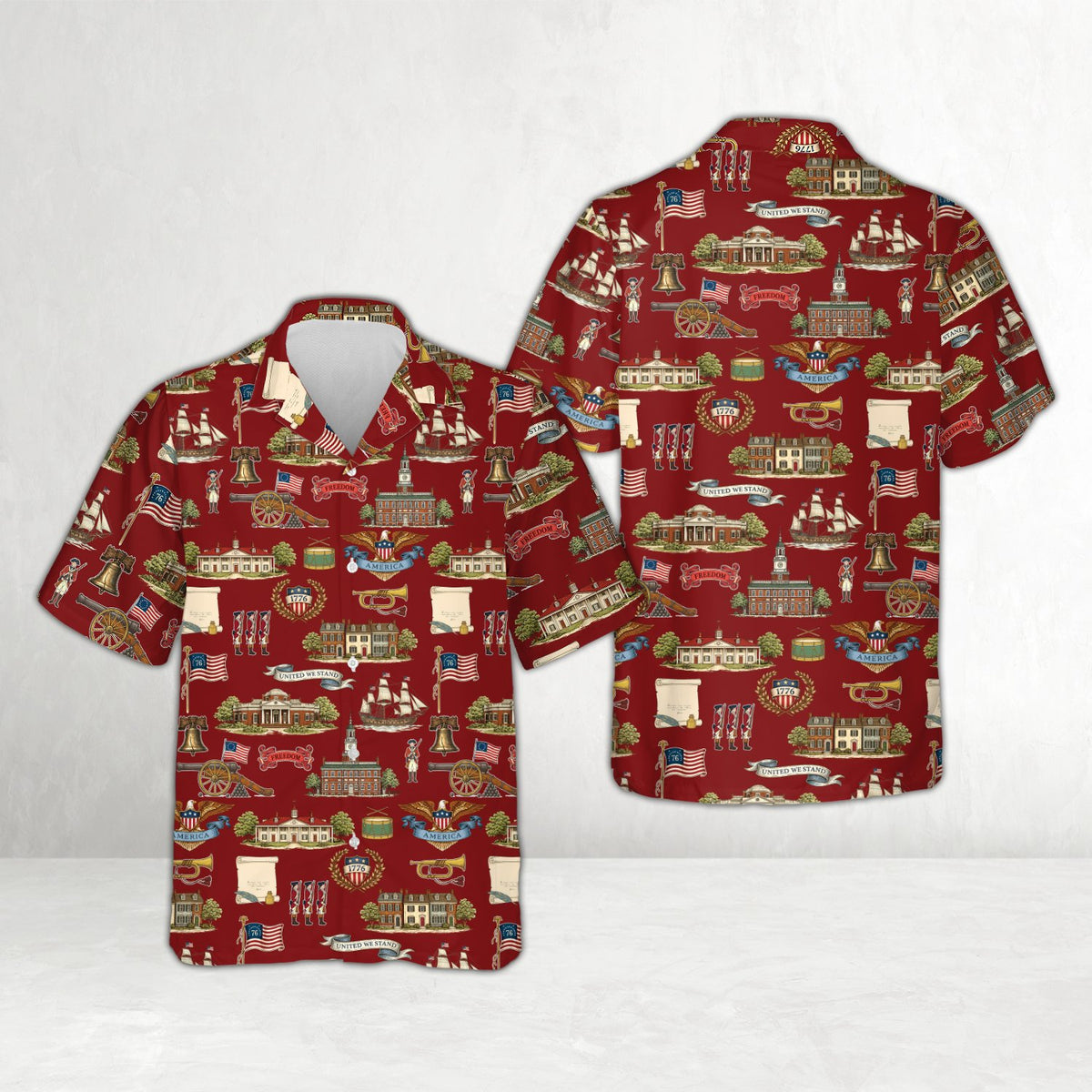 American history themed hawaiian shirt for men and family, front view
