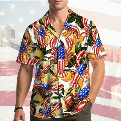 Back view of the patriotic lobster hawaiian shirt