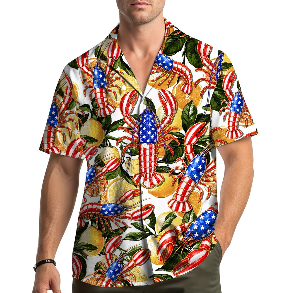 Fourth of july hawaiian shirt with patriotic lobsters, main view