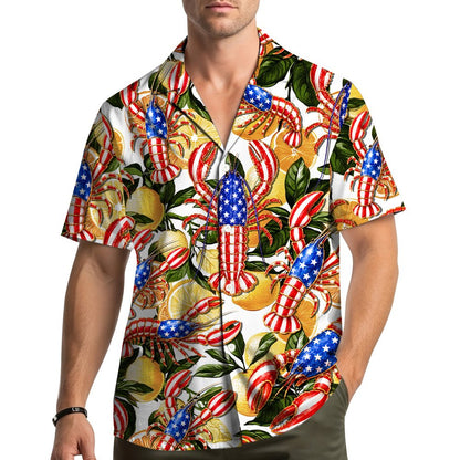 Front view of the patriotic lobster hawaiian shirt