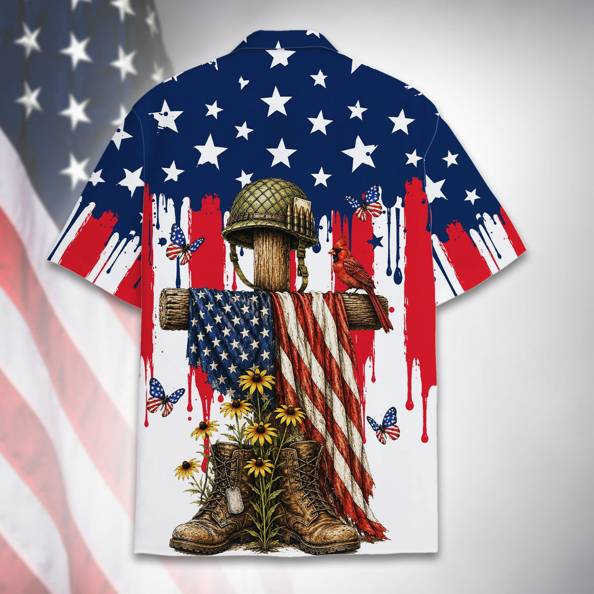 Alternative back view of the military hawaiian shirt