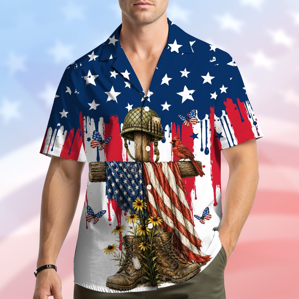 Alternative front view of the patriotic hawaiian shirt