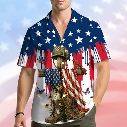 Alternative front view of the patriotic hawaiian shirt