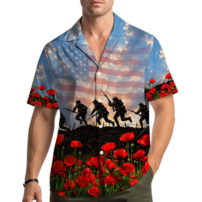 Detailed front view showing the soldier silhouettes and faded American flag sky