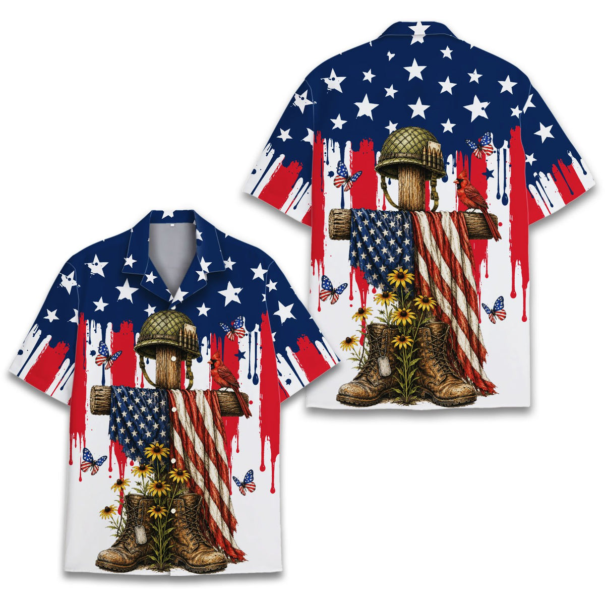 Side view of the patriotic hawaiian shirt