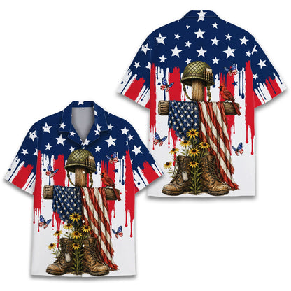 Side view of the patriotic hawaiian shirt