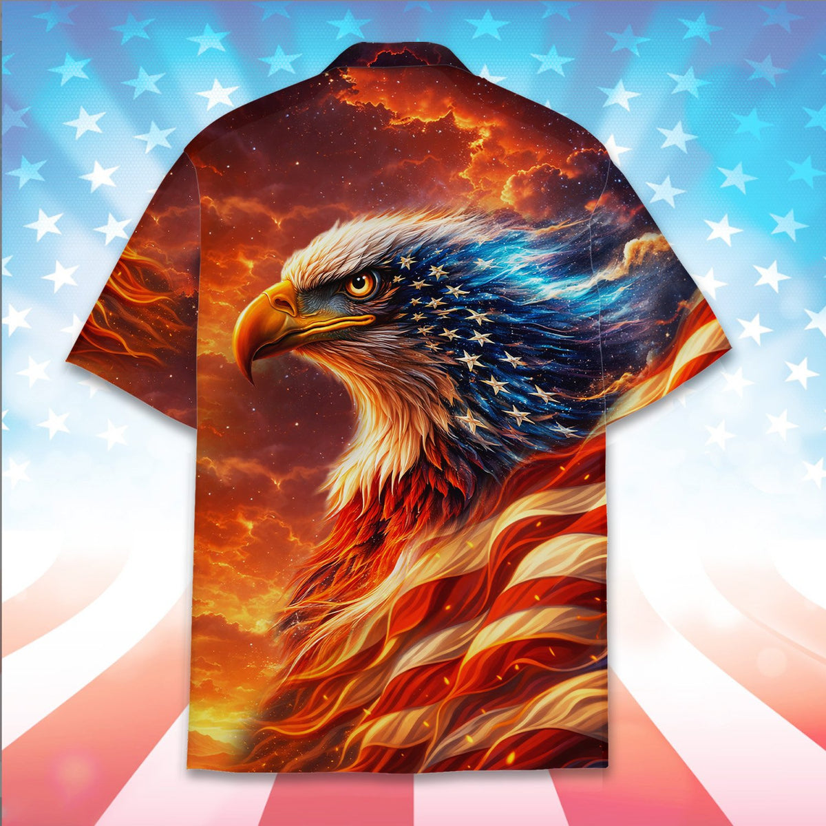 Alternate back view of the patriotic hawaiian shirt