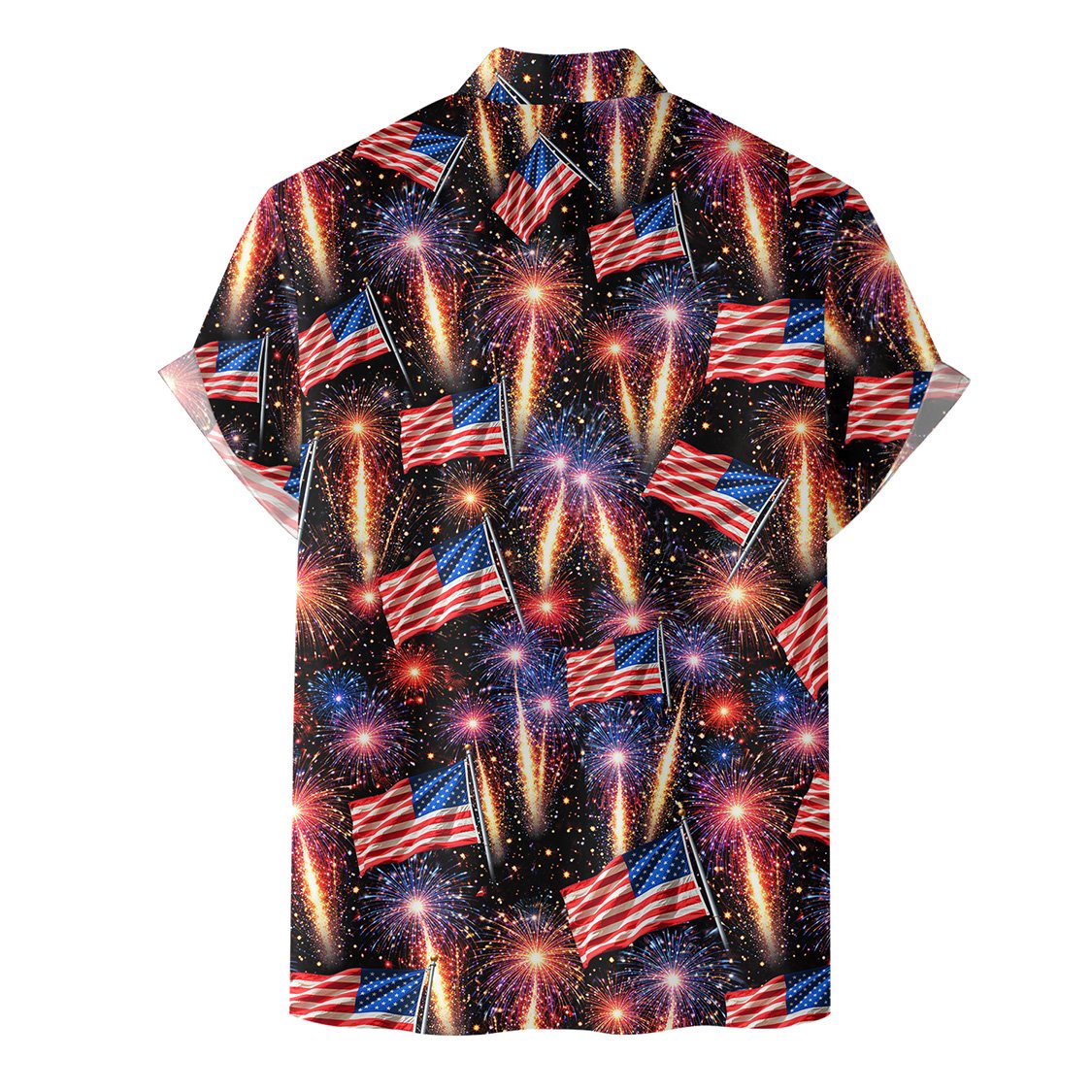 Alternate back view of the holiday Hawaiian shirt