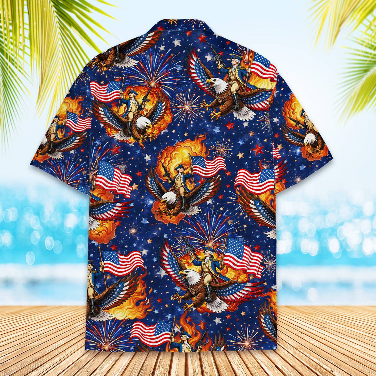 Detailed back view of the matching family hawaiian shirts